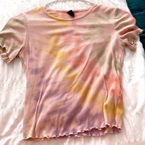 Pink and rainbow tie-dye T-shirt